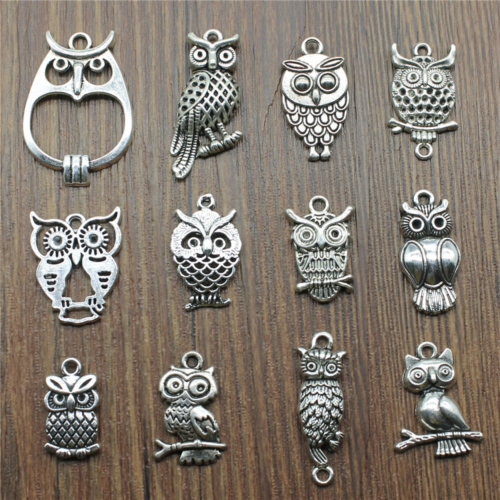 Vintage Fashion Words - 10pcs 매력 올빼미 골동품 실버 색상