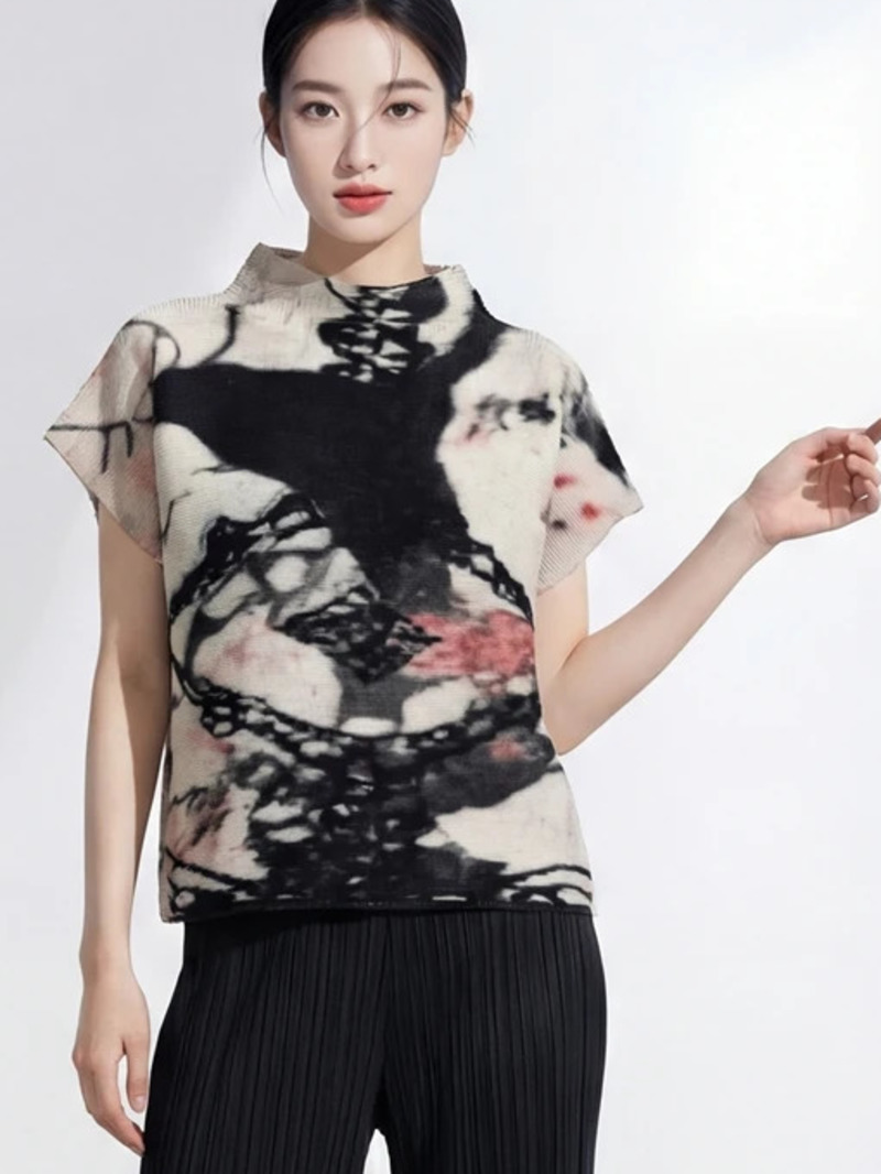 Vintage Fashion Build - 반팔 여성 패션 티셔츠 Lnk-Blurry 불규칙