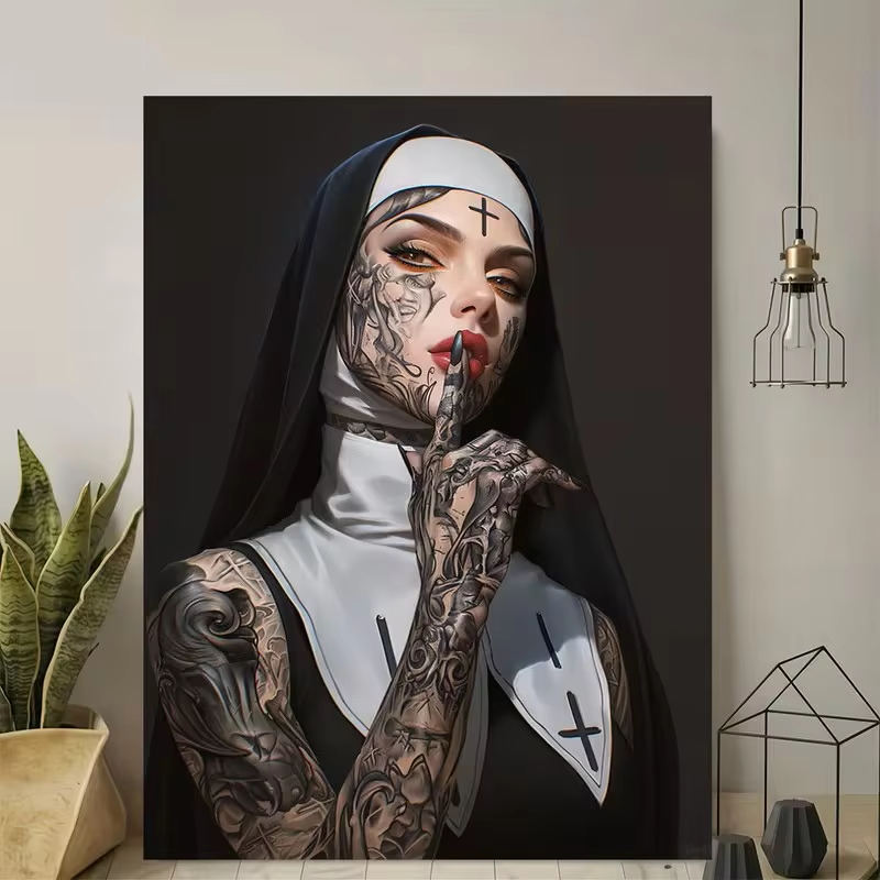 패션 소녀 문신 수녀 캔버스 포스터 벽 예술 빈티지 우 - Vintage Fashion Illustration 리뷰 및 가격