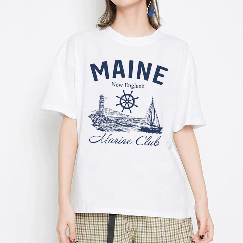메인 마린 클럽 빈티지 티셔츠, 반팔, 느슨한 요트 여 - Vintage Yacht Fashion 리뷰 및 가격