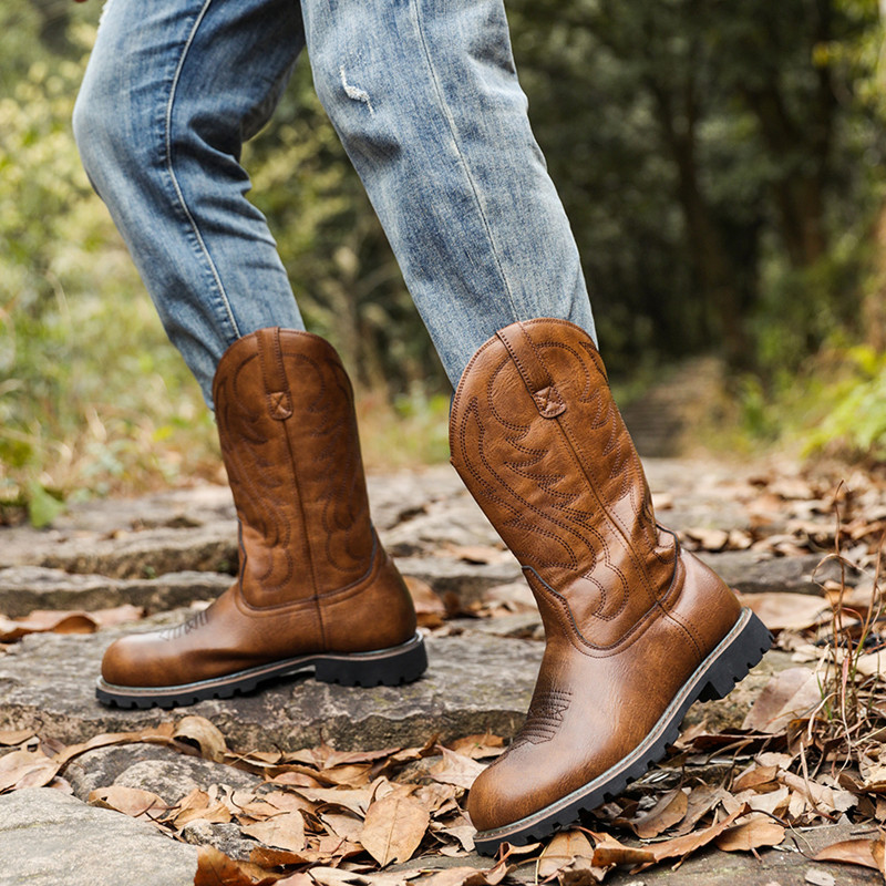 남성용 부츠 클래식 수제 자수 가죽 부츠 빈티지 웨스턴 - Vintage Fashion Mens 리뷰 및 가격