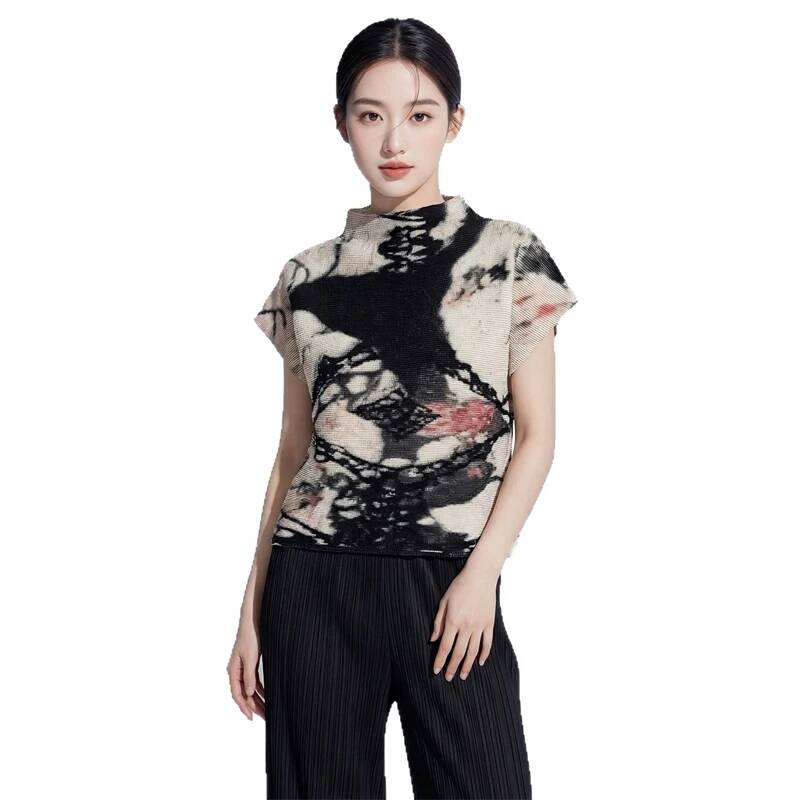 반팔 여성 패션 티셔츠 Lnk-Blurry 불규칙 프린 - Vintage Fashion Build 리뷰 및 가격